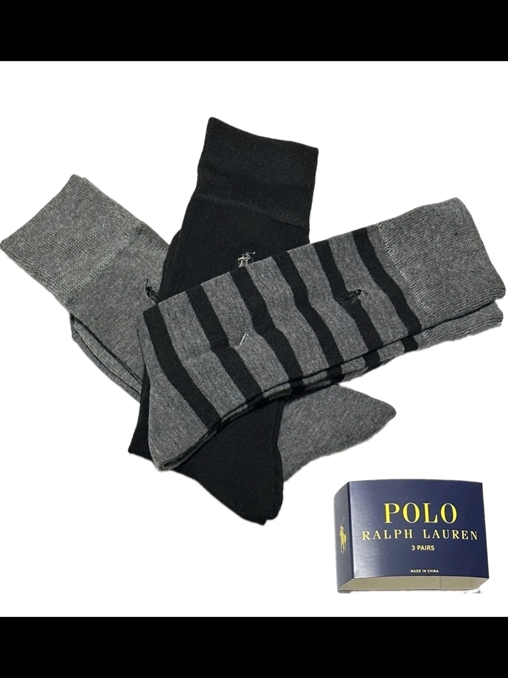 Polo Ralph Lauren  Men's 3-Pair Dress/Casual  Socks  Gray/Black/Stripe